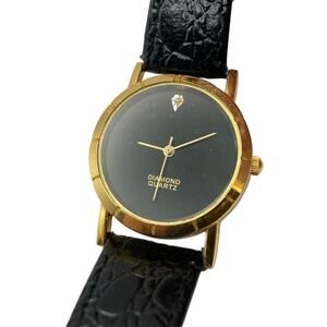 Classic Diamond Quartz Watch with Leather Adjustable Band